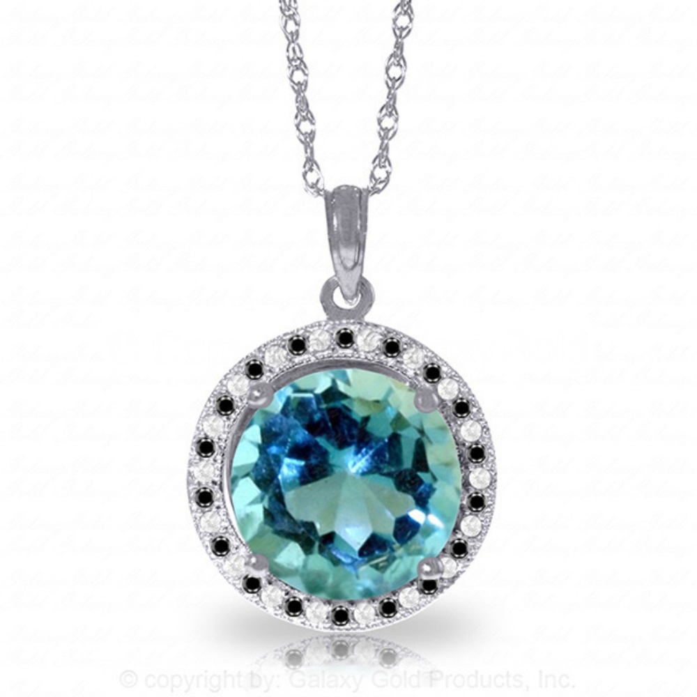 GOLD BLACK / WHITE DIAMONDS & BLUE TOPAZ NECKLACE - Picture 1 of 7